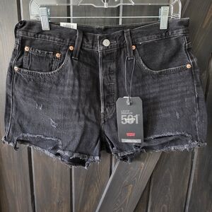Levi's 501 High-rise Distressed Black Jean Shorts